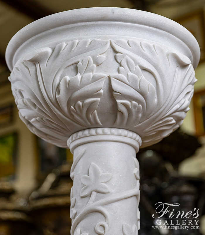 Marble Fountains  - Vine And Leaf Birdbath In Statuary Marble - MF-2175